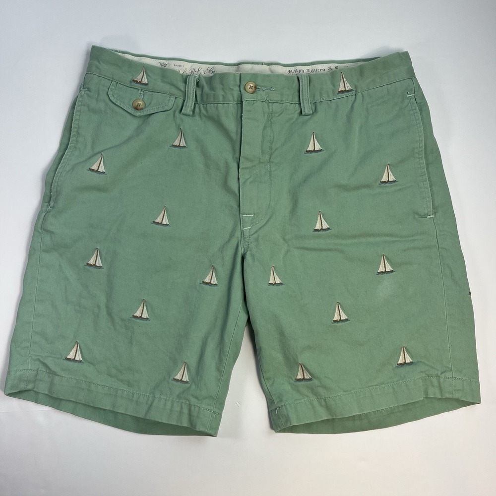 Polo Ralph Lauren Chino Shorts Mens Size 34 Embroidered Sailboats Slim GI Fit
